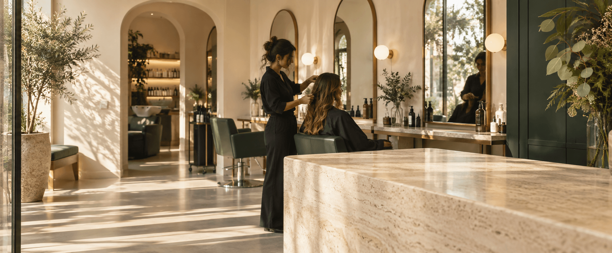 Professionista al lavoro in un salone contemporaneo